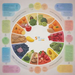 Generate an infographic displaying the essential nutrients that our body needs. It should include representative symbols or images for each nutrient type, with a brief description and their sources in a colorful and visually appealing style.