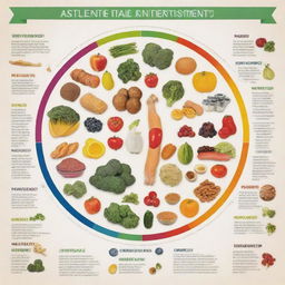 Generate an infographic displaying the essential nutrients that our body needs. It should include representative symbols or images for each nutrient type, with a brief description and their sources in a colorful and visually appealing style.