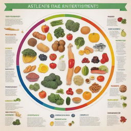 Generate an infographic displaying the essential nutrients that our body needs. It should include representative symbols or images for each nutrient type, with a brief description and their sources in a colorful and visually appealing style.