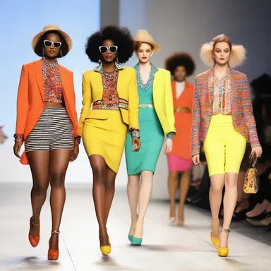The runway show featured models strutting to the lively music of a jazz band in colorful, retro-inspired outfits.