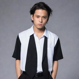 Portray Manjiro Sano, also known as Mikey from Tokyo Revengers, in his signature outfit, confidently standing with an intense look on his face.