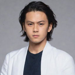 Portray Manjiro Sano, also known as Mikey from Tokyo Revengers, in his signature outfit, confidently standing with an intense look on his face.