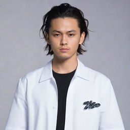 Portray Manjiro Sano, also known as Mikey from Tokyo Revengers, in his signature outfit, confidently standing with an intense look on his face.