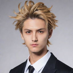 Visualize Sanzu Haruchiyo from Tokyo Revengers. He is depicted with his distinct hairstyle and often eccentric look, expressing a sense of unpredictable danger.