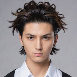 Visualize Sanzu Haruchiyo from Tokyo Revengers. He is depicted with his distinct hairstyle and often eccentric look, expressing a sense of unpredictable danger.