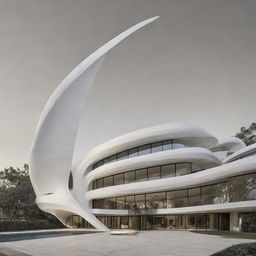 An architectural spectacle shaped like a feather displaying grace and structurally complex design.