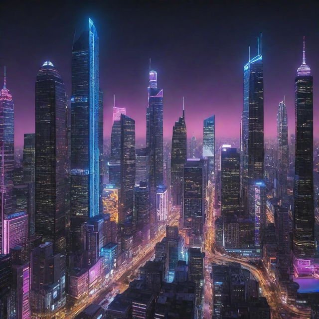 A Lightpunk-style cityscape, powered and illuminated by advanced, dazzling light technologies, radiant skyscrapers, streets shimmering with neon luminescence, and floating orbs of light serving as mobile sources