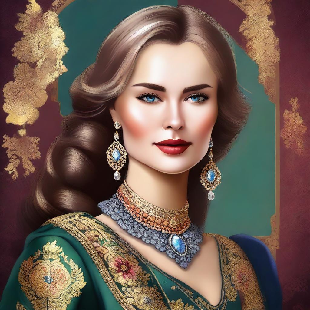 A high-quality digital art image portraying a stylish and attractive Russian woman