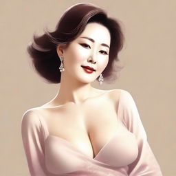 A tastefully rendered digital art image of a mature, attractive Korean woman