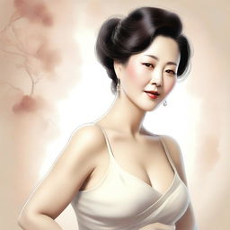 A tastefully rendered digital art image of a mature, attractive Korean woman