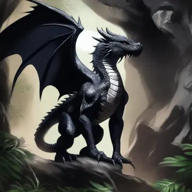 In the fantasy novel, the majestic black-barred dragon guarded the entrance to the cave.
