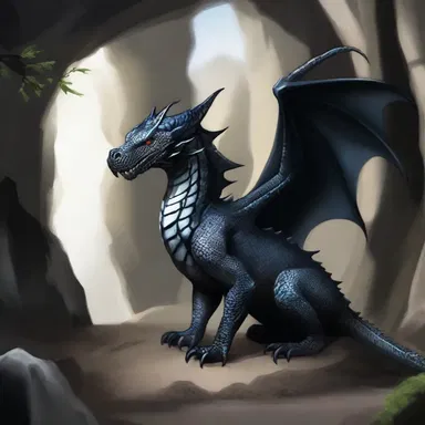 In the fantasy novel, the majestic black-barred dragon guarded the entrance to the cave.