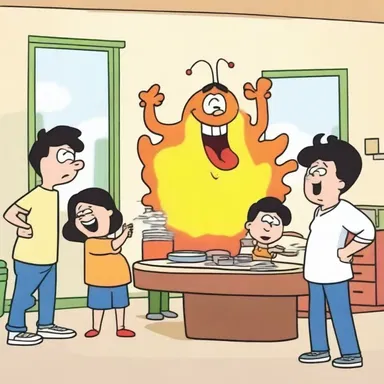 In the cartoon, the mischievous character decided to heat up the situation by pulling a prank on his friends.