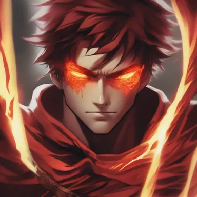 The protagonist's eyes glowed fiery red as his powers started to heat up, providing him with an immense strength.
