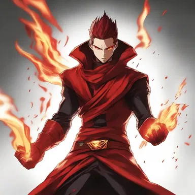 The protagonist's eyes glowed fiery red as his powers started to heat up, providing him with an immense strength.