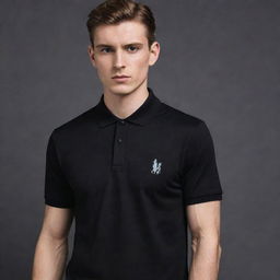 Create an exclusive 'Grim' branded polo shirt. The design should reflect a luxurious yet intimidating aesthetic, blending the brand's dark flair with the sophistication of high-end fashion.