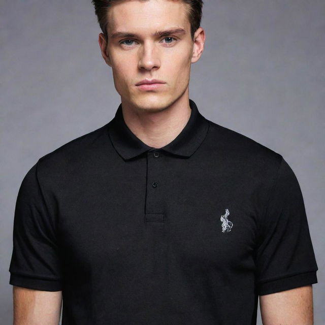 Create an exclusive 'Grim' branded polo shirt. The design should reflect a luxurious yet intimidating aesthetic, blending the brand's dark flair with the sophistication of high-end fashion.