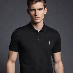 Create an exclusive 'Grim' branded polo shirt. The design should reflect a luxurious yet intimidating aesthetic, blending the brand's dark flair with the sophistication of high-end fashion.