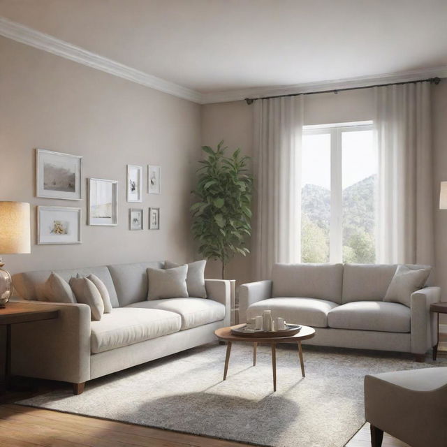 A realistically rendered, cozy, and well-lit room featuring stylish furniture and tasteful decorations.