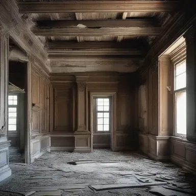 The dilapidated building was filled with broken furniture and decaying woodwork, making it a shit in terms of architectural beauty and interior design.