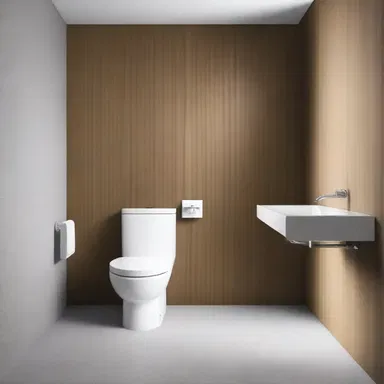 The modern minimalist bathroom design features a sleek toilet to comfortably accommodate the act of shit.