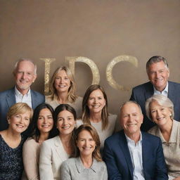 A poignant, emotionally rich group portrait, with 'SAOS+G' etched in glistening letters. Each person looking vibrant, filled with joy, reflecting their bond. Reminiscent elements evoking fond memories surround them.