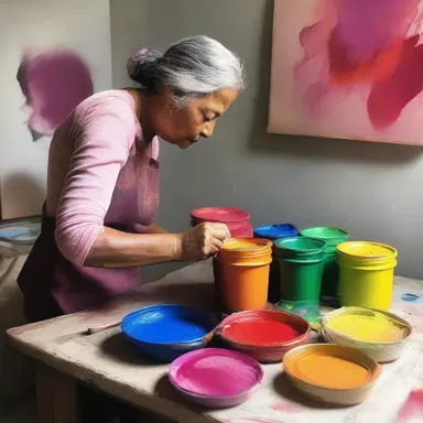 The artist uses a special technique to extract the vibrant colors from natural pigments for their paintings.