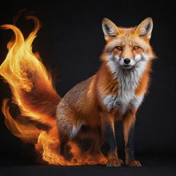 A fiery, vibrant fox depicted in dynamic pose, suitable for a wallpaper.