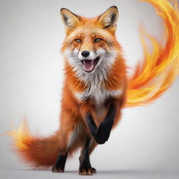 A fiery, vibrant fox depicted in dynamic pose, suitable for a wallpaper.