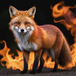 A fiery, vibrant fox depicted in dynamic pose, suitable for a wallpaper.