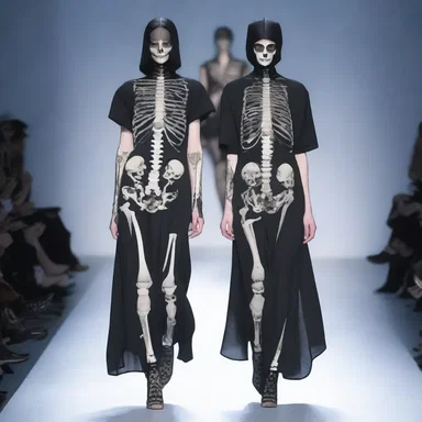The designer created a collection inspired by the cadaverous aesthetic, featuring garments with skeletal prints and dark undertones.