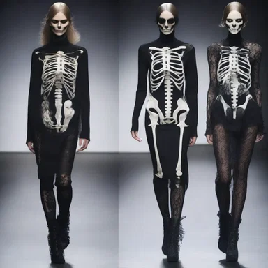 The designer created a collection inspired by the cadaverous aesthetic, featuring garments with skeletal prints and dark undertones.