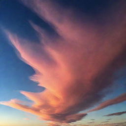 A breathtaking view of the sky at sunset, beaming with warm hues of pink, orange, and red, mingled with the blue veneer of the approaching night.