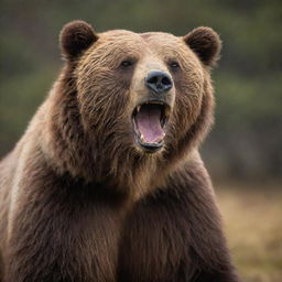 A formidable Kodiak bear displaying its might and anger. Its fur bristles against the wind and its sharp claws are exposed in a fearsome show