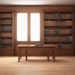 2D library background with a reading table