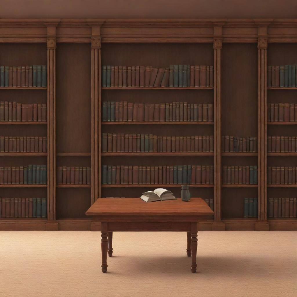 2D library background with a reading table