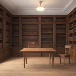 2D library background with a reading table