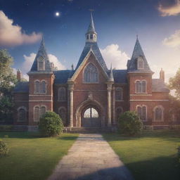 2D image of a magical school with entrances coming from both sides of the screen