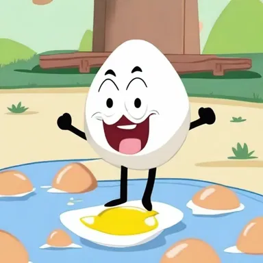 In the cartoon, the character accidentally stepped on an eggshell and slipped comically.