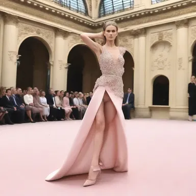 The runway model demonstrated her agility and flexibility as she limbered up before showcasing the latest couture collection.