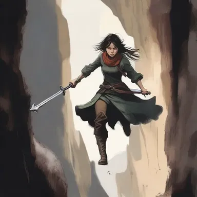 The protagonist clutched onto a rugged crosspiece as she swung across the treacherous chasm in the novel.
