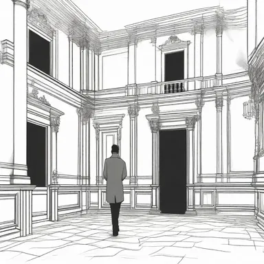 The protagonist slowly walked over the creaking crosspiece that connected the two parts of the old mansion.