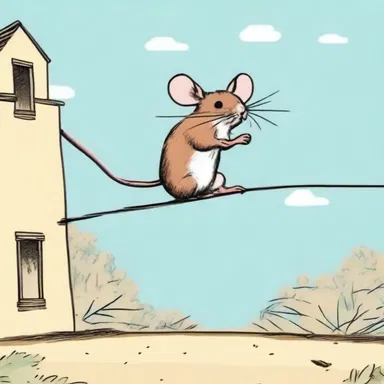 The mischievous mouse balanced himself skillfully on the thin crosspiece of the tightrope, much to the amusement of the audience.