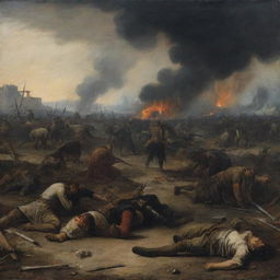 A melancholic painting depicting the aftermath of a battle