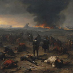 A melancholic painting depicting the aftermath of a battle