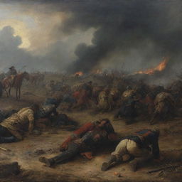 A melancholic painting depicting the aftermath of a battle