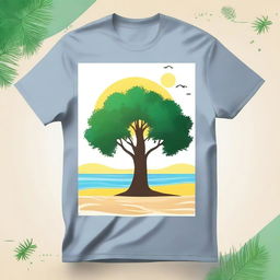 Create a summer-themed t-shirt design that incorporates a beach and trees