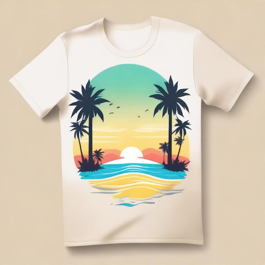 Create a summer-themed t-shirt design that incorporates a beach and trees