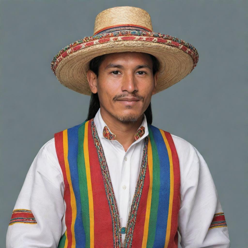 An illustration of a traditionally dressed Ecuadorean individual with distinctive cultural elements.