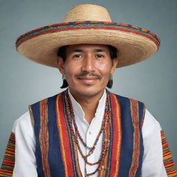 An illustration of a traditionally dressed Ecuadorean individual with distinctive cultural elements.